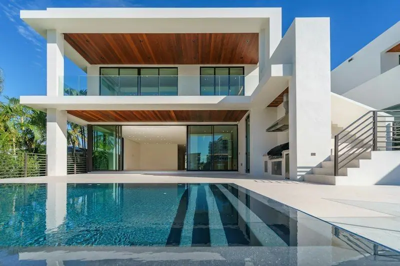 Modern home with timber soffit and pool